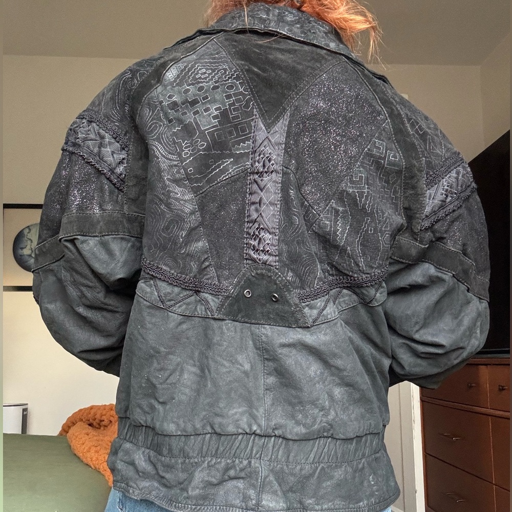 Winlit Vintage 80s Black Leather Bomber Jacket